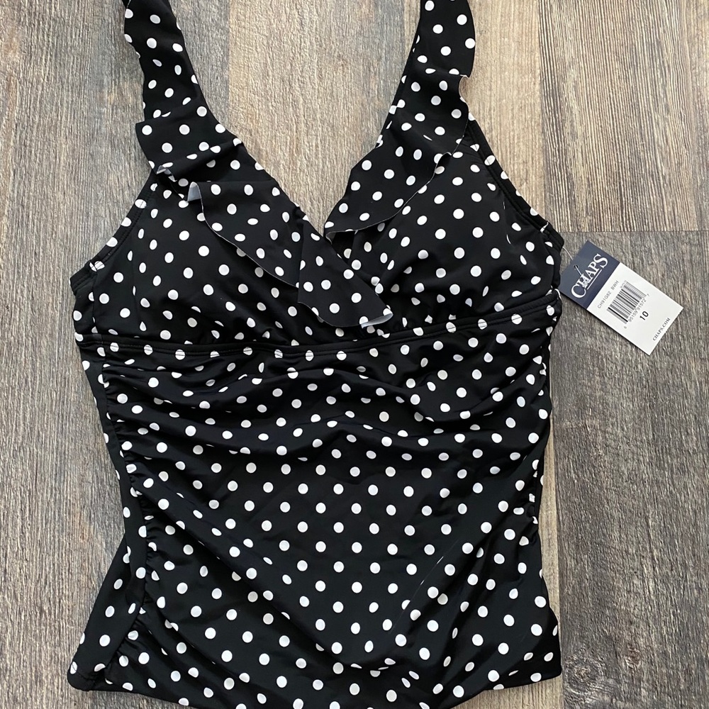 Chaps Ruffle & ruched tankini swim top